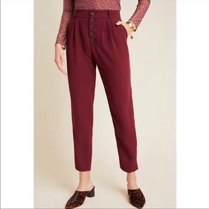 Anthropologie size 6 Sasha Button Fly Tapered Women’s Trousers Pants Wine NWT